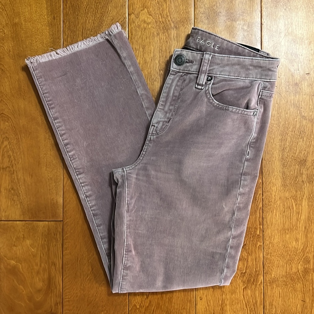 American Eagle Super Stretch Lavender Hi-Rise Crop Flare Jeans Size 2 Corduroy - Picture 10 of 12